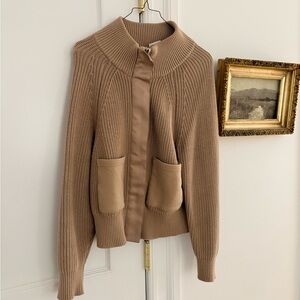 Varley Ribbed Knit Cardigan in Taupe